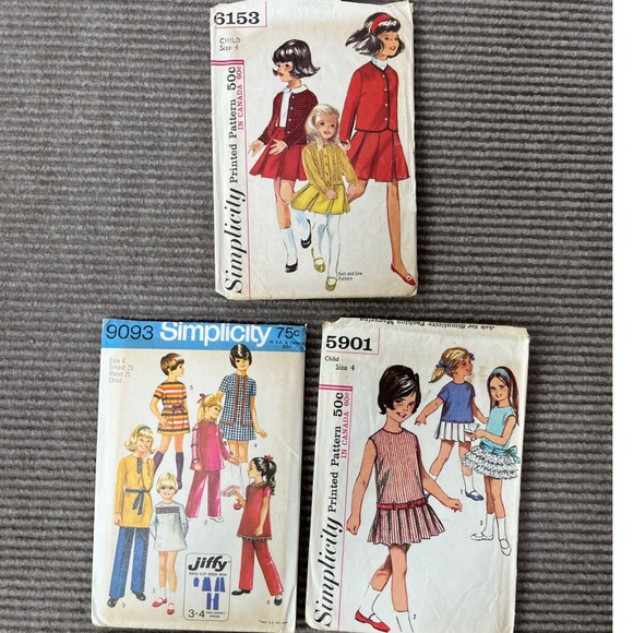 Simplicity Other - Vintage Simplicity Sewing Pattern Lot Child Size 4 Mod Dress Jacket Pants 60-70s